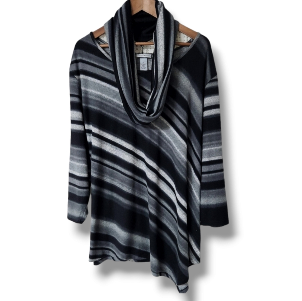 Diagonal Stripe Asymmetric Long Sleeve Sweater w/ Infinity Scarf | Catherine's